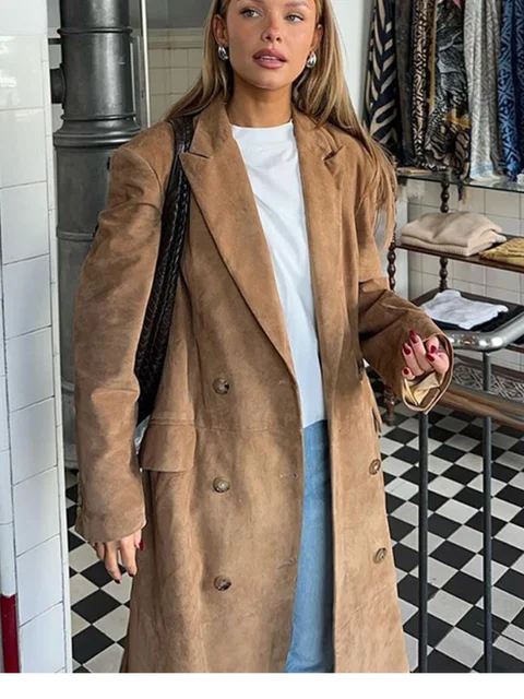 Elegant Suede Long Coat