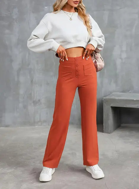 Women's Casual Straight High Waisted Pants