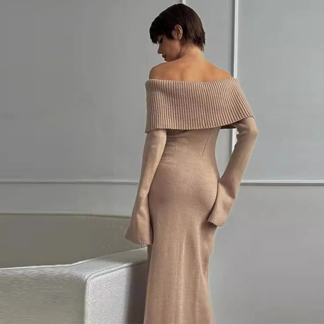 Elegant Knitted Off-Shoulder Long Dress