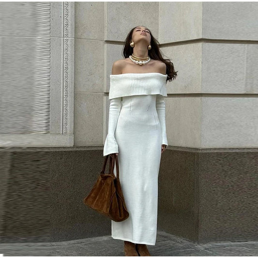 Elegant Knitted Off-Shoulder Long Dress